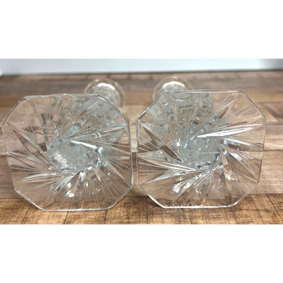 Vintage Crystal Starburst Pattern Candlestick Holders Set Of 2 - Picture 3 of 4
